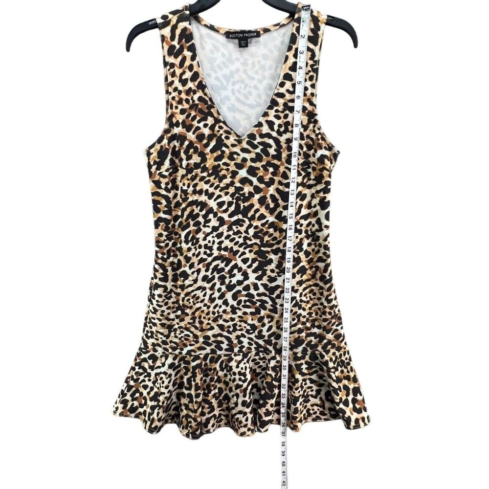 Boston Proper Leopard Print Dress Womens S Bodycon Ruffle Hem Sleeveless Mini - Picture 8 of 14